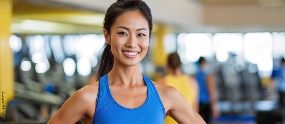 Smiling Woman in Blue Tank Top at the Gym Smiling Woman in Blue Tank Top at the Gym