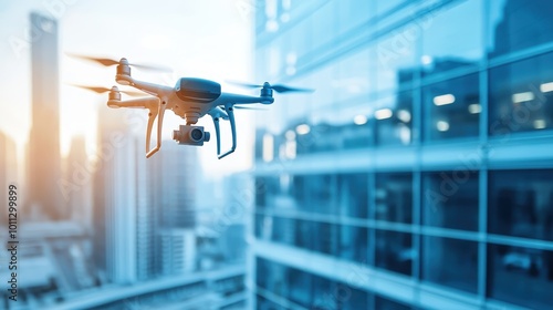 Wallpaper Mural A drone flying over a commercial property, capturing aerial surveillance footage as part of an advanced security system. Torontodigital.ca