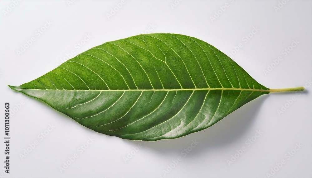 Obraz premium A close-up of fresh green leaves isolated on a white background, highlighting their natural beauty and vibrant color