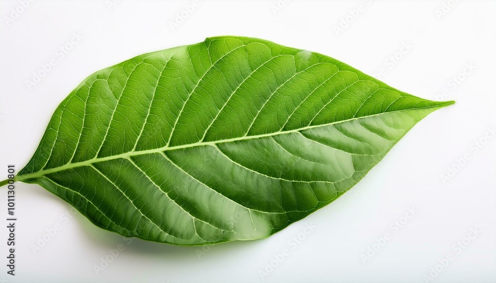Obraz premium A close-up of fresh green leaves isolated on a white background, highlighting their natural beauty and vibrant color
