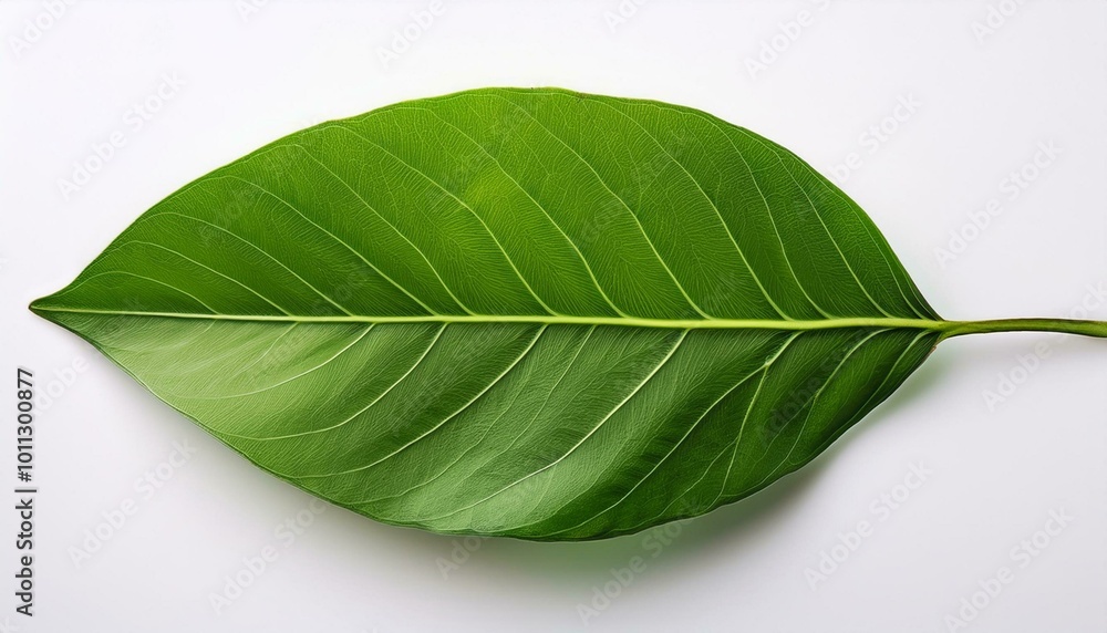 Fototapeta premium A close-up of fresh green leaves isolated on a white background, highlighting their natural beauty and vibrant color