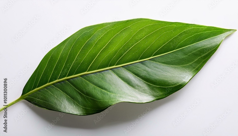 Obraz premium A close-up of fresh green leaves isolated on a white background, highlighting their natural beauty and vibrant color