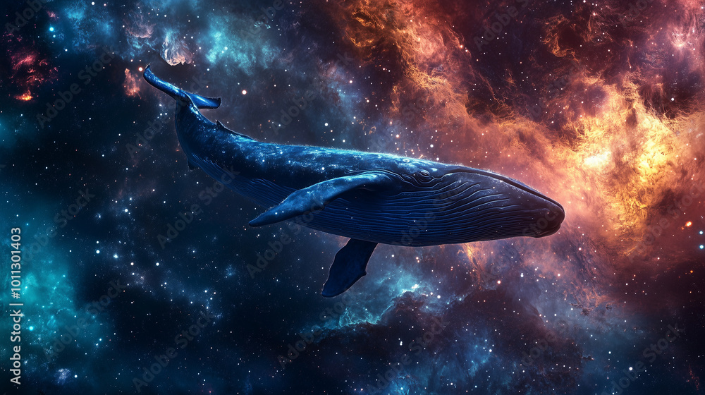 Fototapeta premium blue whale floating in space