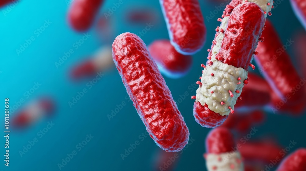 Drug-resistant bacteria thriving in healthcare settings, infection spread, 3D illustration Drug-resistant bacteria thriving in healthcare settings, infection spread, 3D illustration