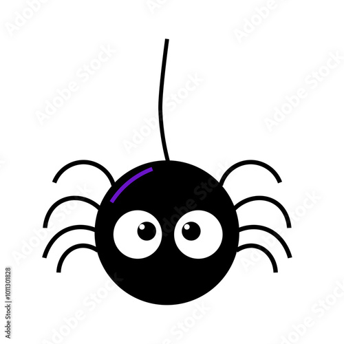 cute black biting spider hanging on a thread of a web vector cartoon illustration
