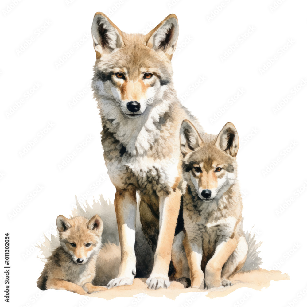 Fototapeta premium Coyote Family Clipart Illustration