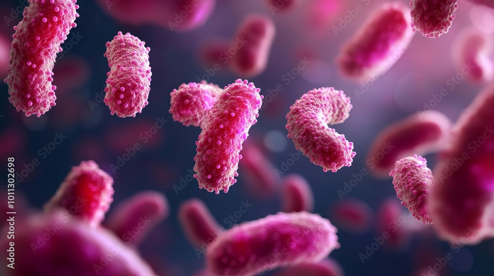 Microscopic view of antibiotic-resistant bacteria, science background, 3D illustration Microscopic view of antibiotic-resistant bacteria, science background, 3D illustration