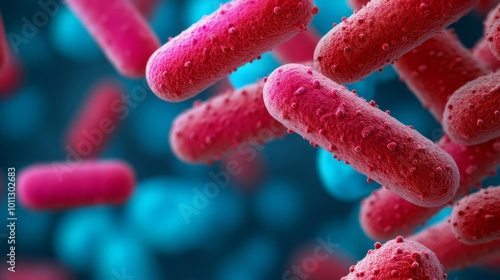 Microscopic view of antibiotic-resistant bacteria, science background, 3D illustration