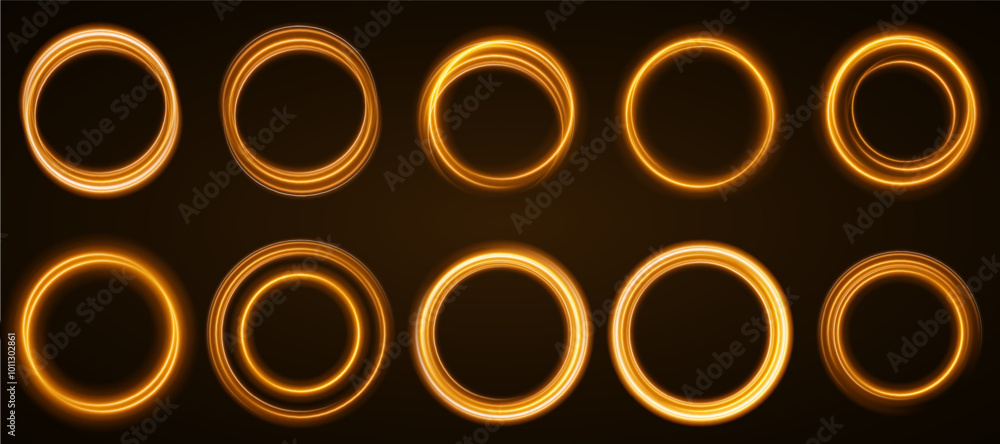 Color circles frame with glitter light effect. A flash flies in a circle in a luminous ring. Color circles frame with glitter light effect. A flash flies in a circle in a luminous ring.