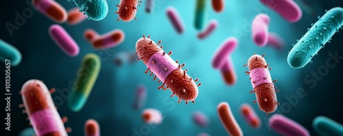 Resistant bacteria colonizing patient wounds, healthcare focus, 3D illustration