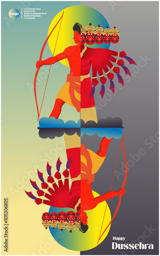 Happy Dussehra Vector Design. Lord Rama killing Ravana in Dussehra,Vijayadashami photo