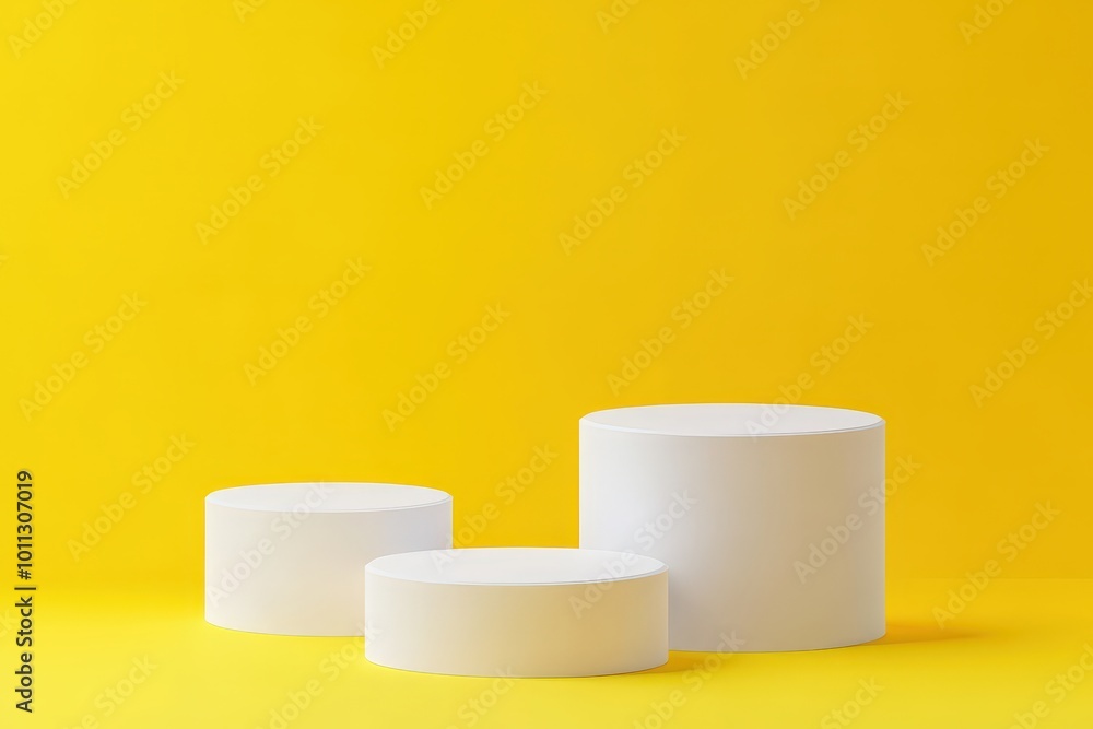 White Cylinders on Yellow Background White Cylinders on Yellow Background