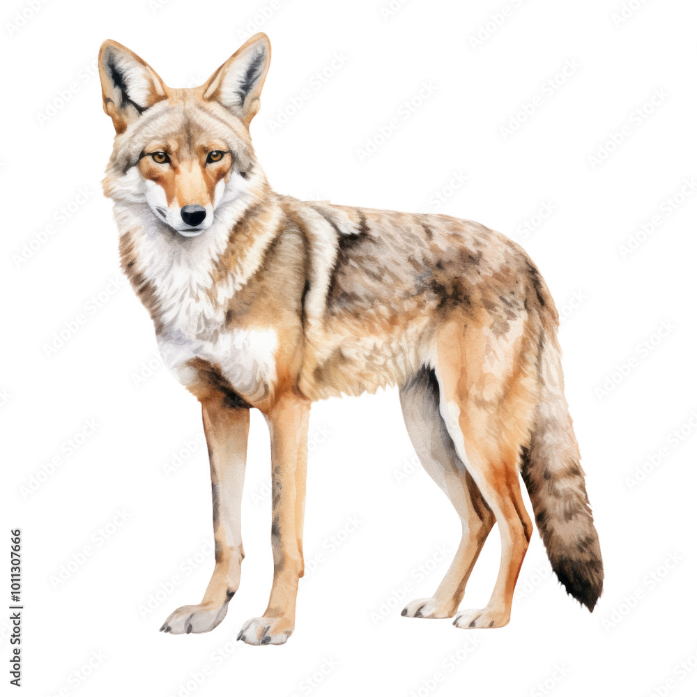 Fototapeta premium Watercolor Standing Coyote Clipart Illustration