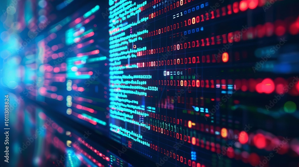Abstract background of blue and red code on a computer screen. Abstract background of blue and red code on a computer screen.