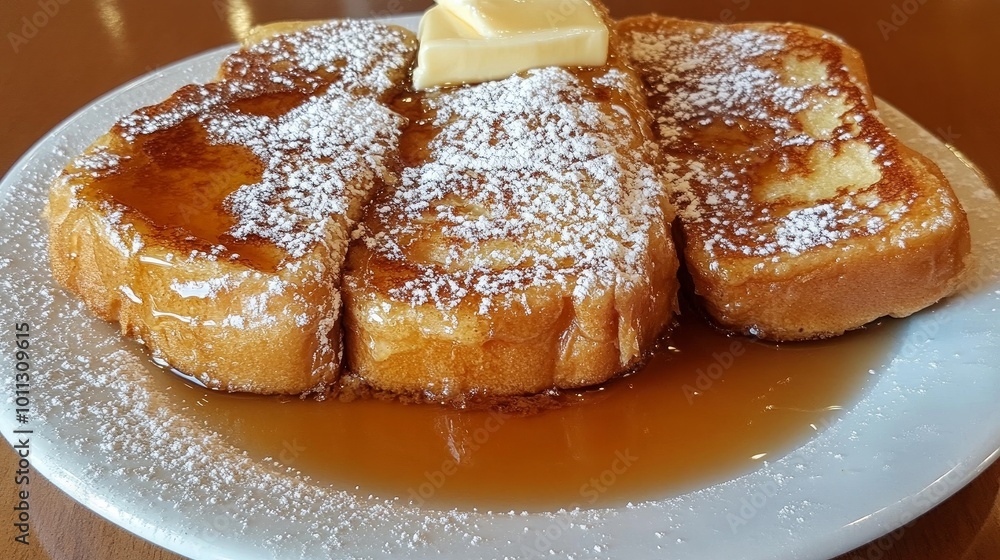 Enjoy how delicious this homemade French toast is! Thick slices of fluffy bread coated in eggs and deep-fried until golden brown. Add syrup, powdered sugar, and butter on top. Delectable morning delic Enjoy how delicious this homemade French toast is! Thick slices of fluffy bread coated in eggs and deep-fried until golden brown. Add syrup, powdered sugar, and butter on top. Delectable morning delic