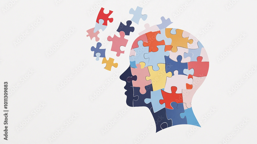 Creative representation of a human mind with colorful puzzle pieces Creative representation of a human mind with colorful puzzle pieces