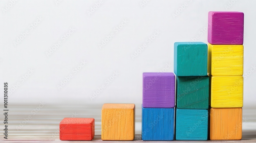 Vibrant Wooden Block Bar Chart, A captivating display of colorfully painted wooden blocks arranged in a bar chart, showcasing engaging statistics in a playful format Vibrant Wooden Block Bar Chart, A captivating display of colorfully painted wooden blocks arranged in a bar chart, showcasing engaging statistics in a playful format