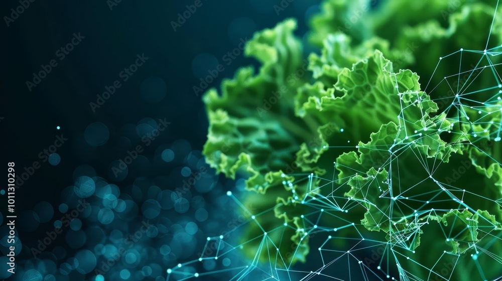 Abstract image of lettuce with glowing lines, representing technology and nature. Abstract image of lettuce with glowing lines, representing technology and nature.