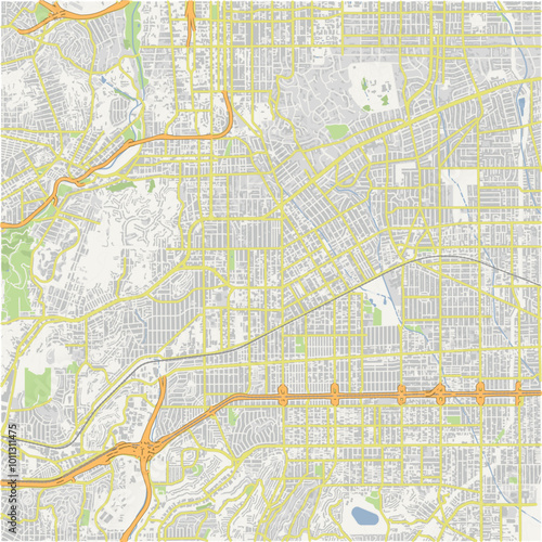 Map of Alhambra in California in a normal road map style. Contains layered vector with roads water, parks, etc.