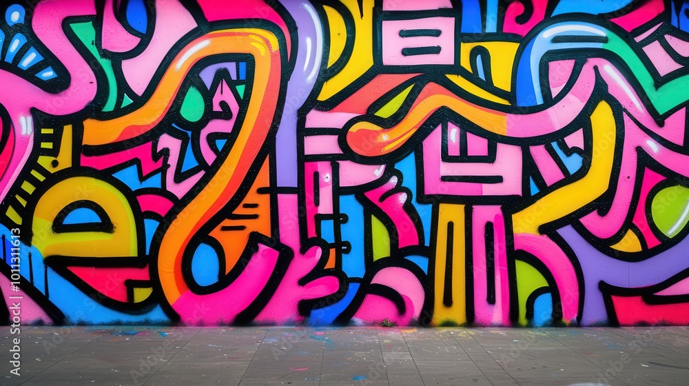 Vibrant Urban Expression, a lively display of neon abstract graffiti bursting with bright colors, showcasing an energetic and expressive urban artistry. Vibrant Urban Expression, a lively display of neon abstract graffiti bursting with bright colors, showcasing an energetic and expressive urban artistry.