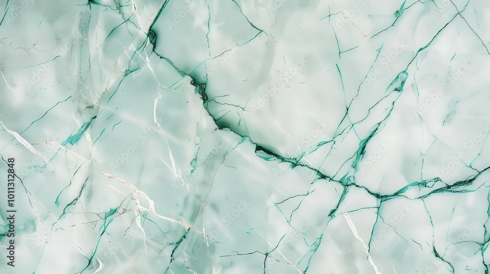 Fototapeta premium Elegant white marble featuring intricate green veins, a three-dimensional backdrop that exudes freshness and sophistication, perfect for luxurious interior design.