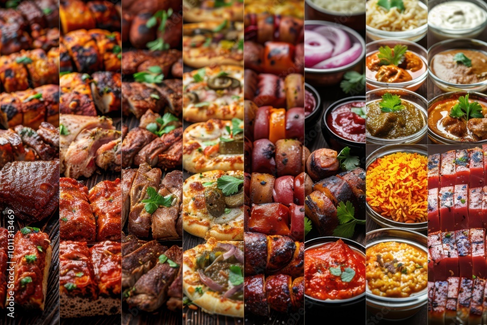 A rich display of grilled meats, skewers, sauces, and dips, creating an appetizing and diverse spread of flavors and textures for a gourmet barbecue feast.
A rich display of grilled meats, skewers, sauces, and dips, creating an appetizing and diverse spread of flavors and textures for a gourmet barbecue feast.