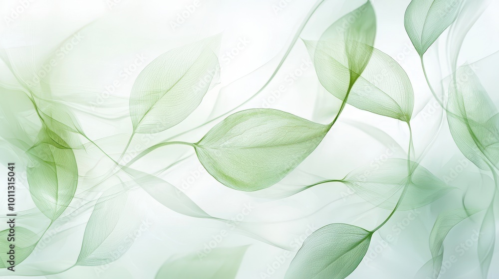 Obraz premium A serene layout of soft green leaves with gentle curves, displayed elegantly on a bright white background.