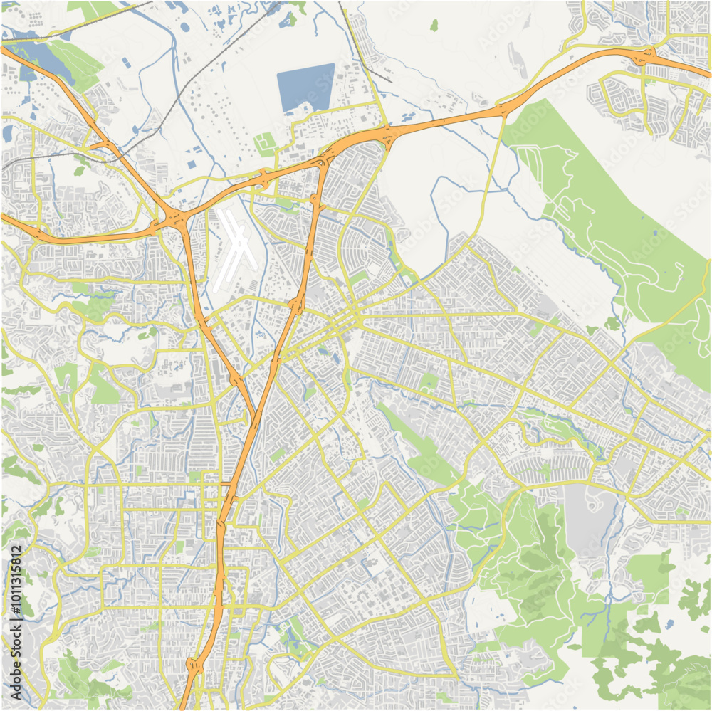 Obraz premium Map of Concord in California in a normal road map style. Contains layered vector with roads water, parks, etc.