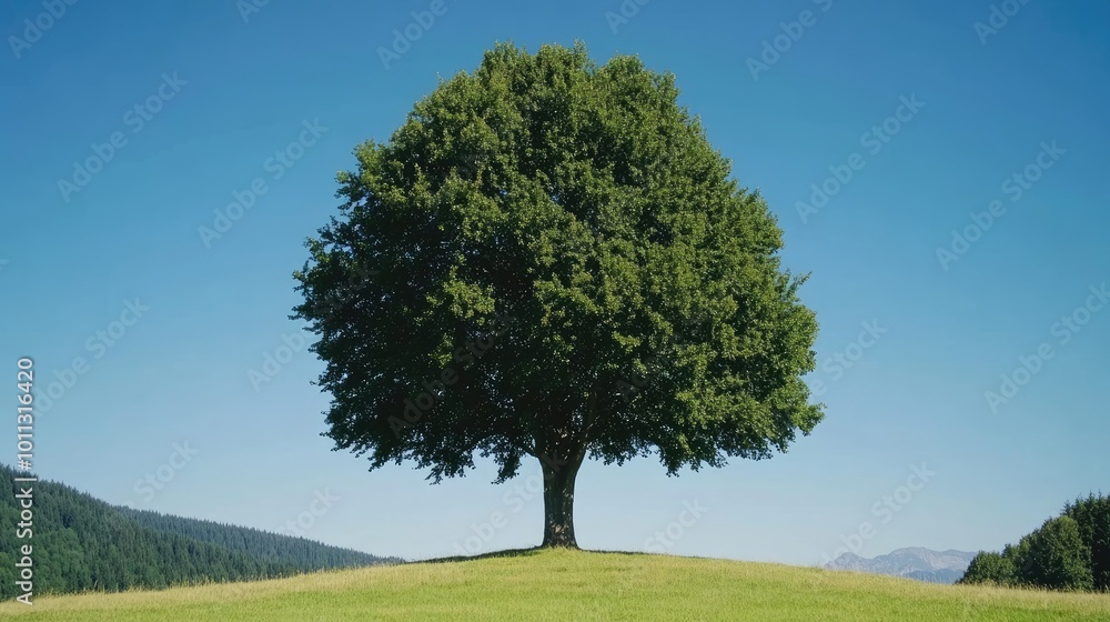 Solitary Tree on a Hill Under Clear Blue Sky Solitary Tree on a Hill Under Clear Blue Sky