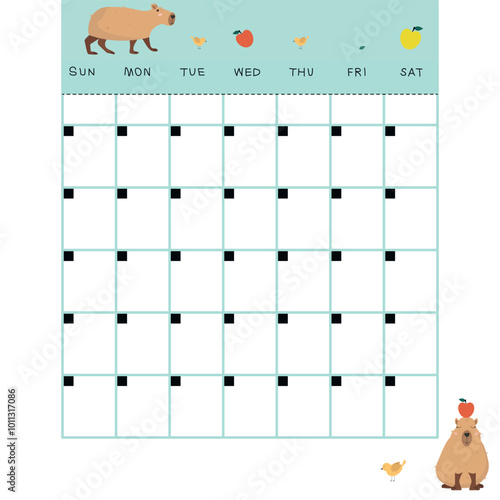 Weekly planner for kids with cute school capybara.