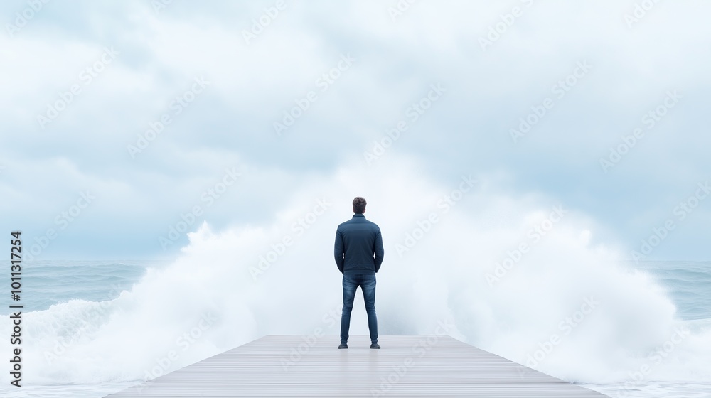 Man Standing Before Ocean Waves Man Standing Before Ocean Waves