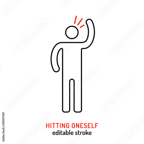 Self-injury, self-harm black linear icon. Act of harming your own body on purpose.