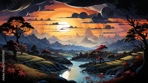 Sunrise over a Mountainous Landscape