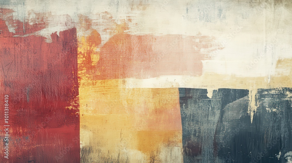 Naklejka premium Abstract Canvas Painting with Red, Yellow, and Blue Hues