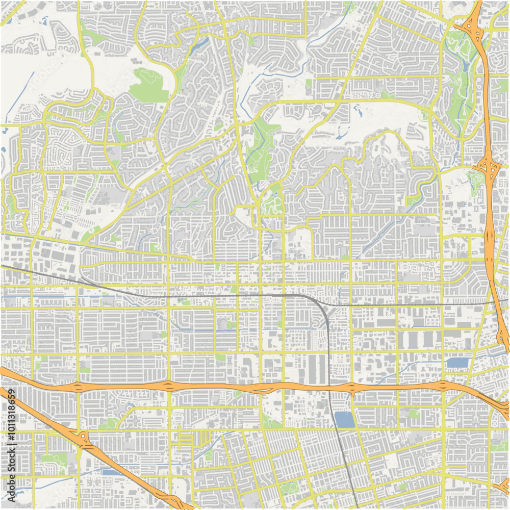 Fototapeta premium Map of Fullerton in California in a normal road map style. Contains layered vector with roads water, parks, etc.