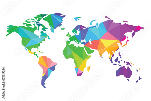 Iridescent world map ,illustration on white background.