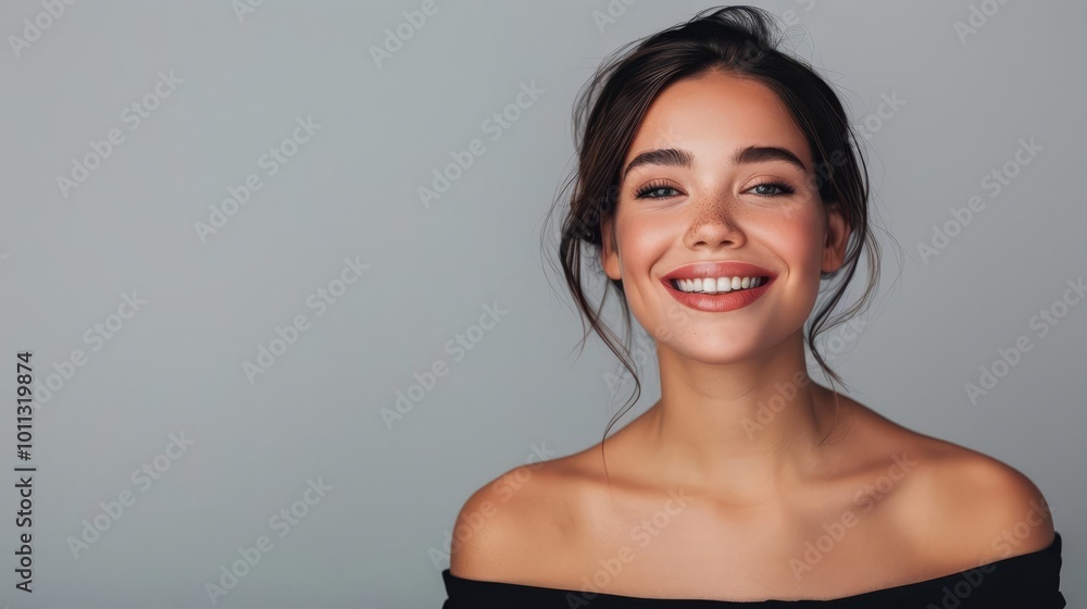 Portrait of a smiling woman with brown hair and blue eyes Portrait of a smiling woman with brown hair and blue eyes