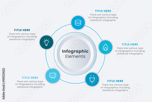 Infographic elements design template, A circle infographic with 5 steps can be used for workflow layout, presentation, diagram, banner, web design, and vector illustration.