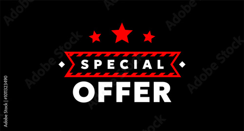 Vector sale illustration with white bold type text and red star on black background. Flat style sale promotion creative design of business label with special offer for discount day