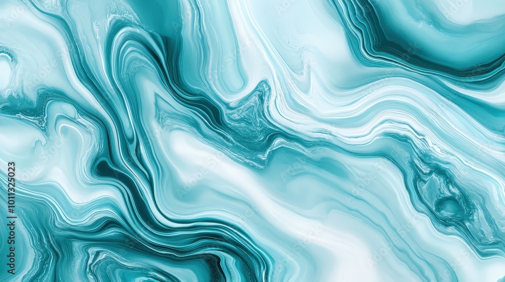 Fototapeta premium Abstract Swirling Turquoise and White Marble Design