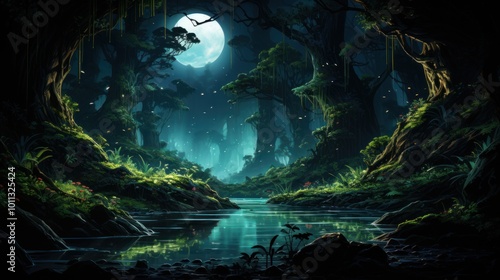 Enchanted Forest Under Moonlight