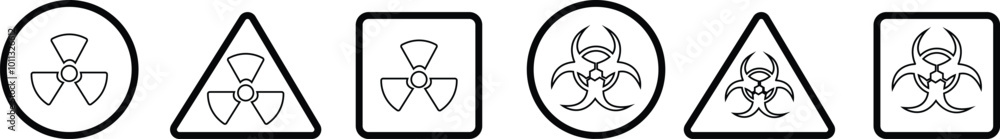 nuclear Radiation chemical biological icon set Toxic sign, Biohazard symbol, Vector graphic deign elements Danger label Warning icon. Radioactive threat alert. Radiation area on transparent background nuclear Radiation chemical biological icon set Toxic sign, Biohazard symbol, Vector graphic deign elements Danger label Warning icon. Radioactive threat alert. Radiation area on transparent background