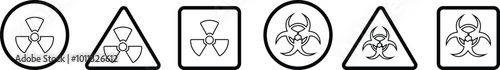 nuclear Radiation chemical biological icon set Toxic sign, Biohazard symbol, Vector graphic deign elements Danger label Warning icon. Radioactive threat alert. Radiation area on transparent background
