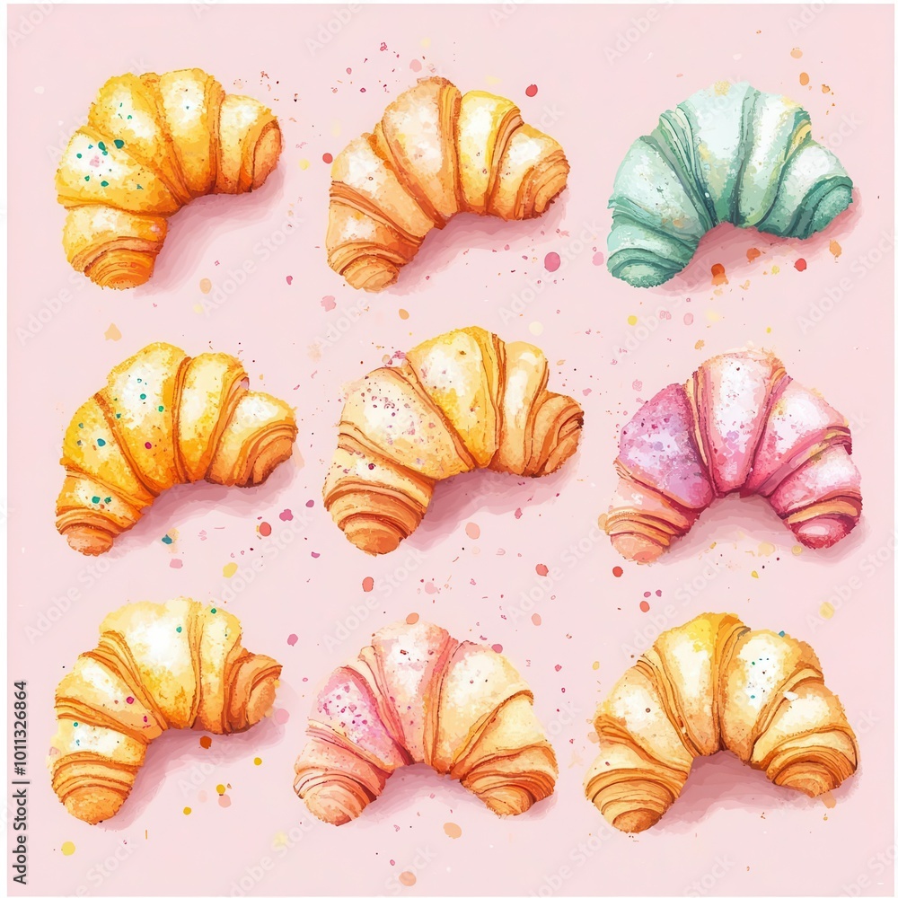 Mini croissants flat design top view party theme water color Triadic Color Scheme Mini croissants flat design top view party theme water color Triadic Color Scheme
