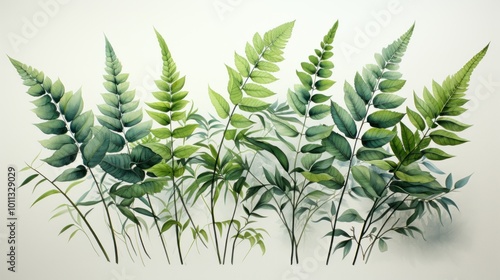Watercolor Painting of Fern Leaves