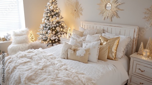 Gold and White Christmas Bedroom Retreat photo