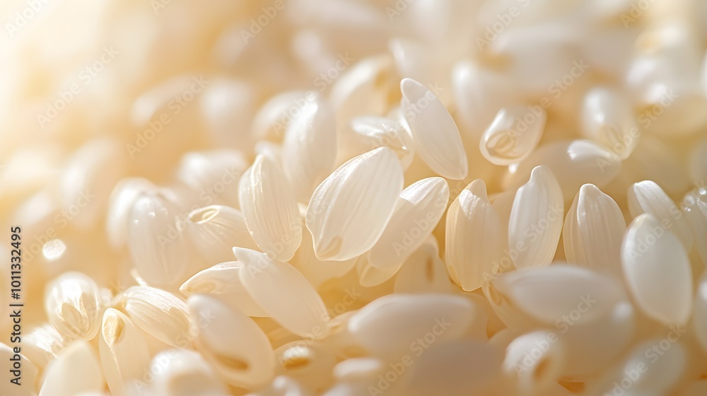 A close-up of white rice grains in soft natural lighting, emphasizing the creamy texture of individual kernels against a textured background for a food photography aesthetic. A close-up of white rice grains in soft natural lighting, emphasizing the creamy texture of individual kernels against a textured background for a food photography aesthetic.