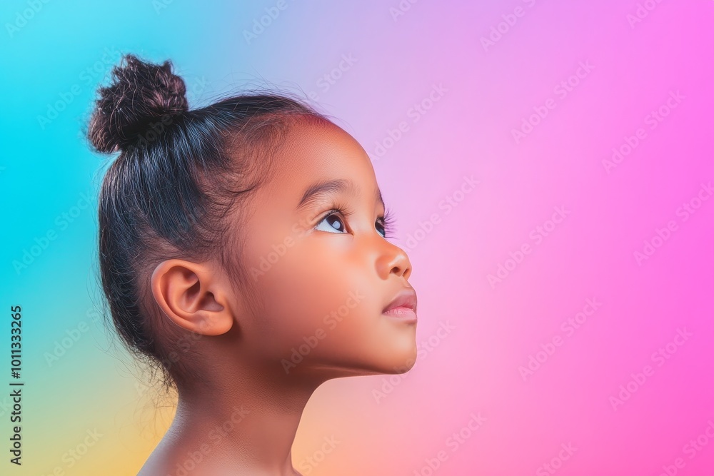 Beautiful Cambodian child portrait with vibrant rainbow background Beautiful Cambodian child portrait with vibrant rainbow background
