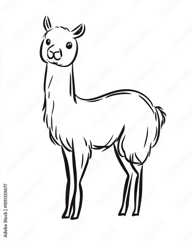 Minimalistic black ink drawing of a charming alpaca. Expressive stick figure illustration capturing the essence of this adorable, fluffy animal. Minimalistic black ink drawing of a charming alpaca. Expressive stick figure illustration capturing the essence of this adorable, fluffy animal.