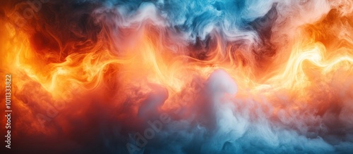 Abstract smoke background with orange and blue colors.